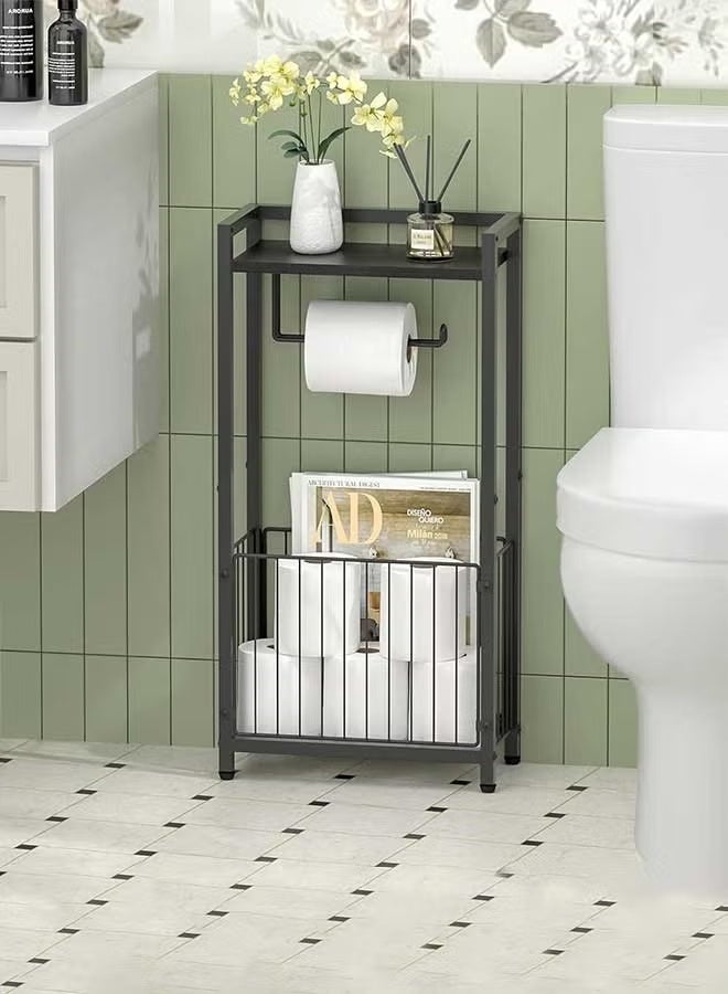 والالا Bathroom Organizer with Shelf: Freestanding Toilet Paper Holder, All-in-One Tissue Stand with Space for Phone, Tablet, Magazines, No-Drilling Storage Solution - Image 1